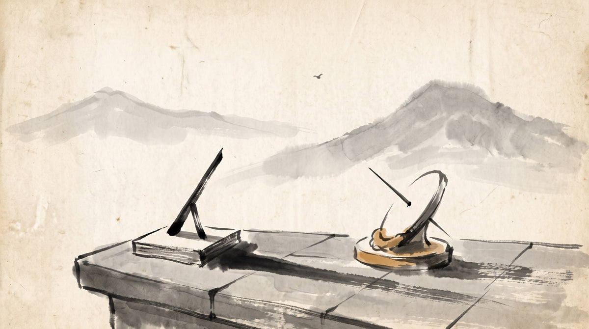 True solar time — ink-wash illustration