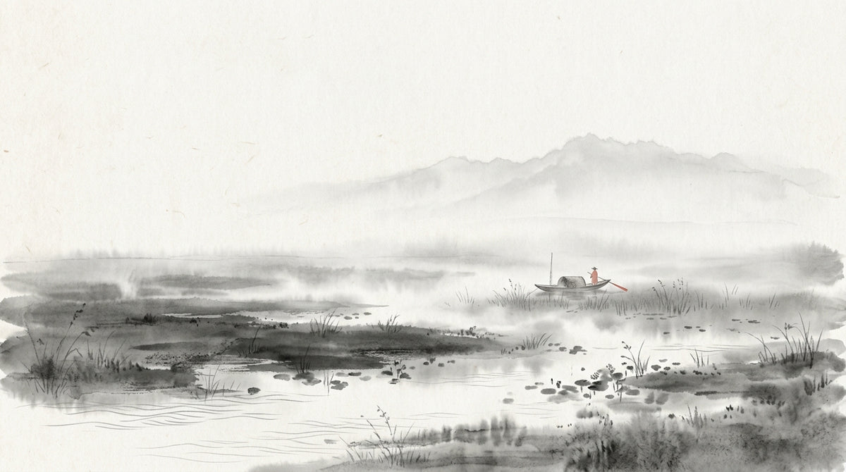 Ink wash painting of mist over a wetland — Chen earthly branch
